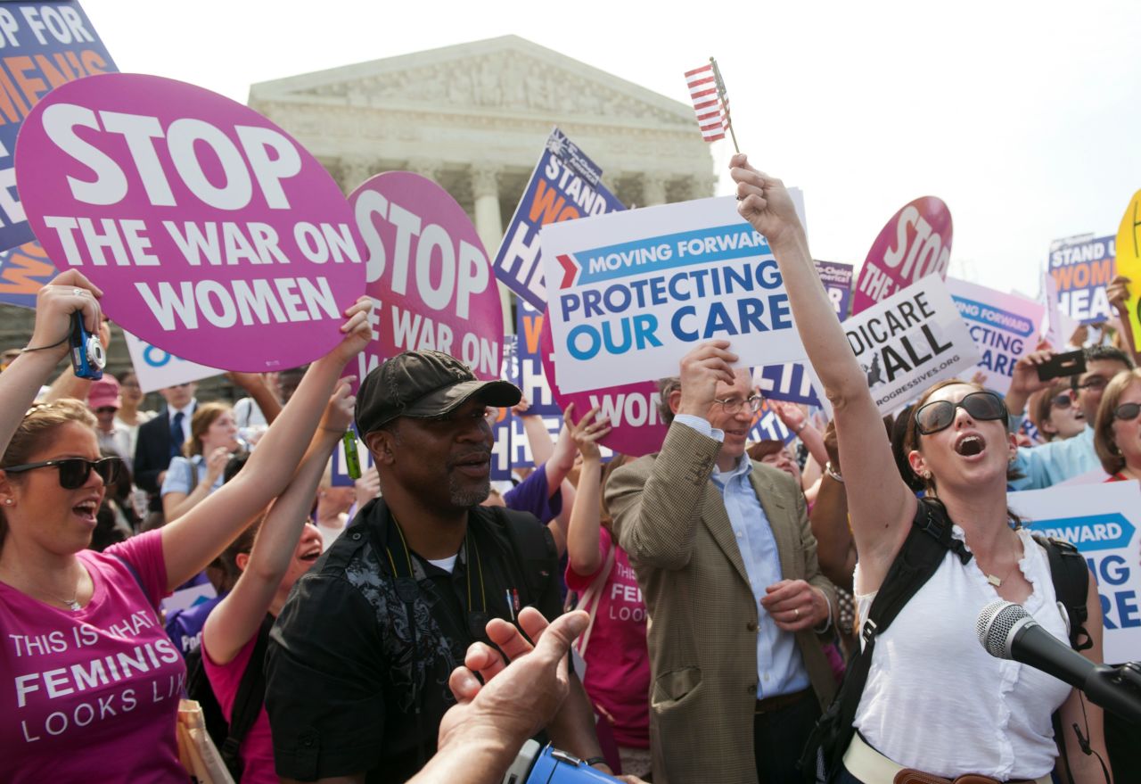 Supporters of the health care legislation celebrate after the Supreme Court upheld the constitutionality of the Patient Protection and Affordable Care Act in a 5-4 ruling on June 28, 2012. 