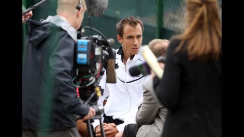 The Czech Republic's Lukas Rosol, the 100th-ranked player, speaks to reporters Friday, a day after he upset Rafael Nadal. 