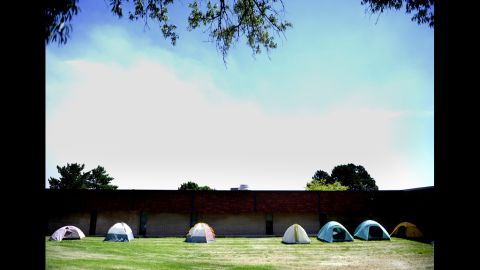 A camp for firefighters is set up at Holmes Middle School in Colorado Springs on Thursday, June 28. The Waldo Canyon Fire has scorched more than 16,700 acres.