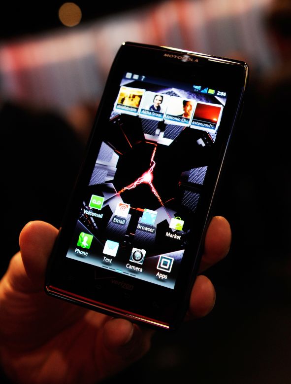 The original Motorola Droid was the thinnest of its kind at its 2011 release. Motorola's Droid Razr Maxx, seen here on display at the 2012 International Consumer Electronics Show in Las Vegas, has a longer battery life than previous models.