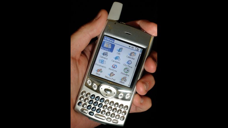 Cell phone manufacturers made great strides between 1997 and 2004. The Palm Treo 600 smartphone, pictured here in 2004, integrated telephone with e-mail and Internet-browsing capabilities.
