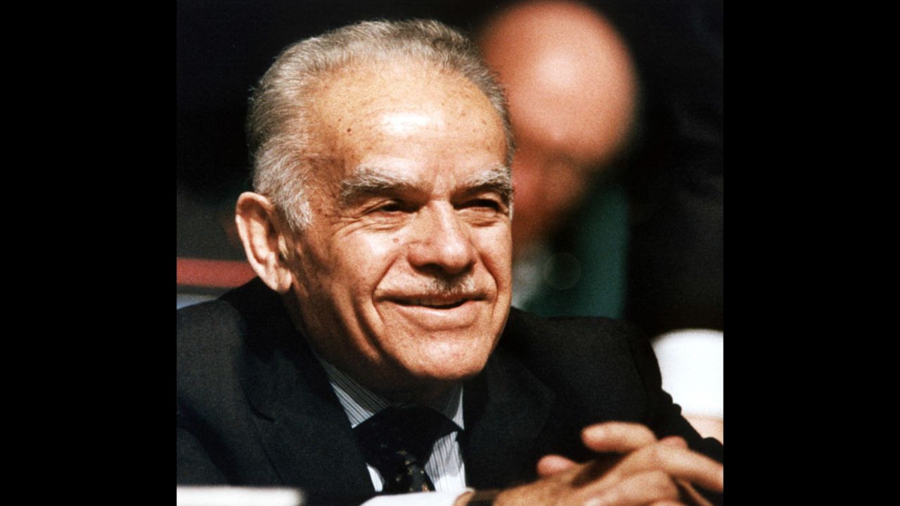 Israeli Prime Minister Yitzak Shamir listens to introductions before he addresses a convention of U.S. Jewish leaders on November 21, 1991, in Baltimore. The former soldier, spy and statesman has died at the age of 96, Israeli officials said on June 30, 2012.
