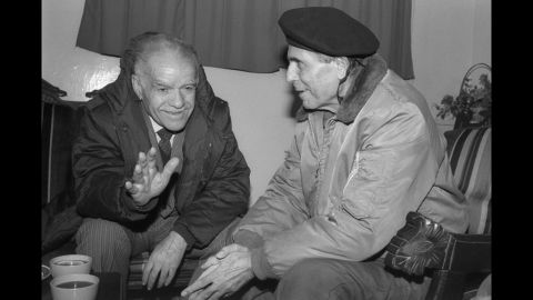 Shamir, left, meets with General Antoine Lahad, commander of the South Lebanese Army, during their tour of Israel's self-declared security zone January 26, 1989, in southern Lebanon.