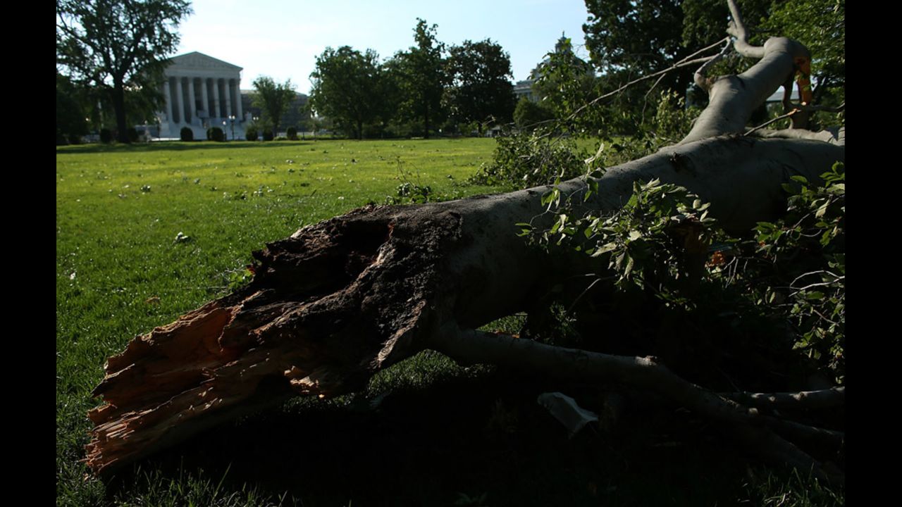 The fast-moving line of dangerous storms left four people dead andknocked out power to more than 1.5 million customers in the Washington area late Friday, according to media reports.