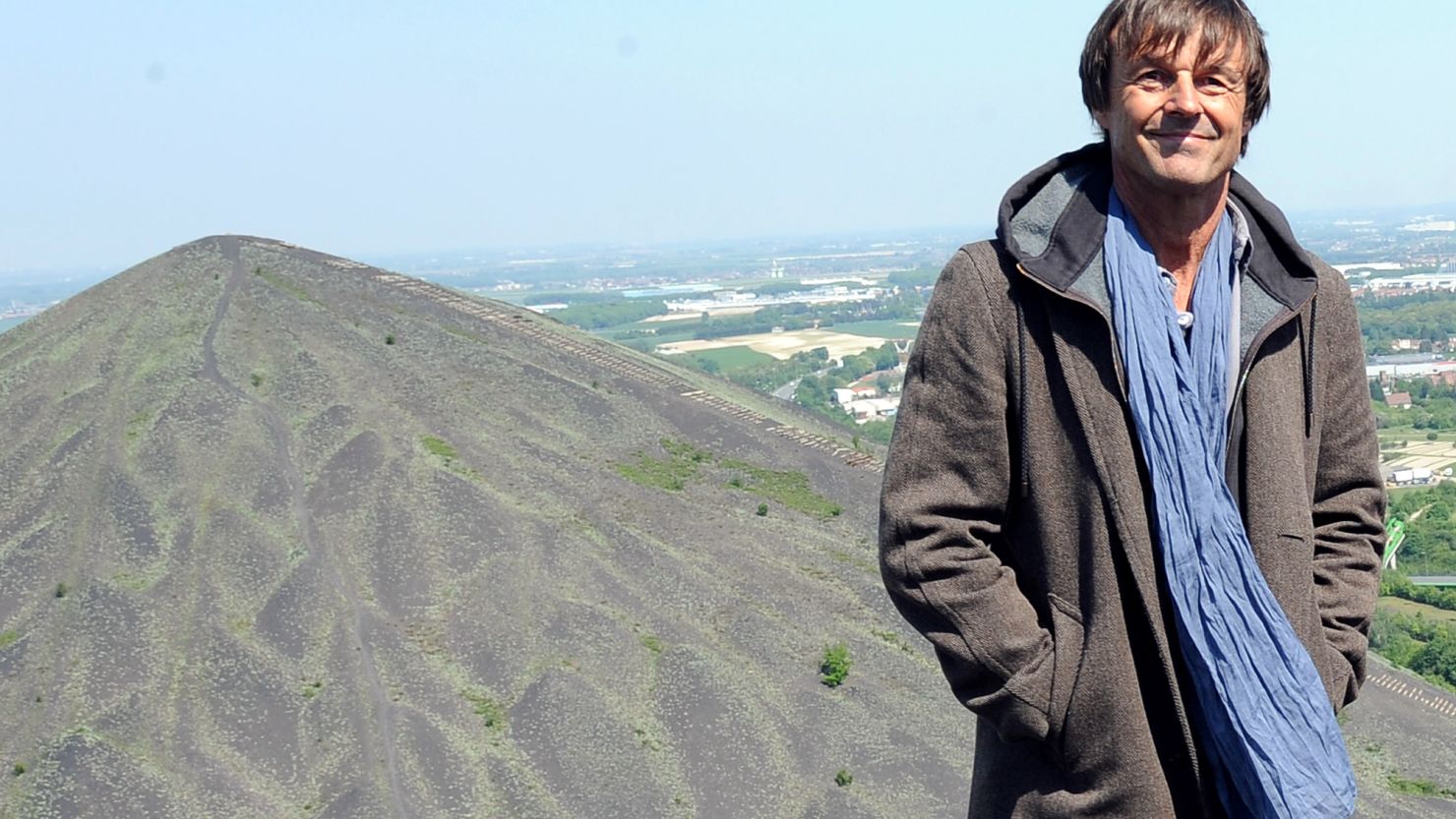 Former French presidential candidate Nicolas Hulot pictured close to a giant coal slag heap in the mining region of Pas de Calais.