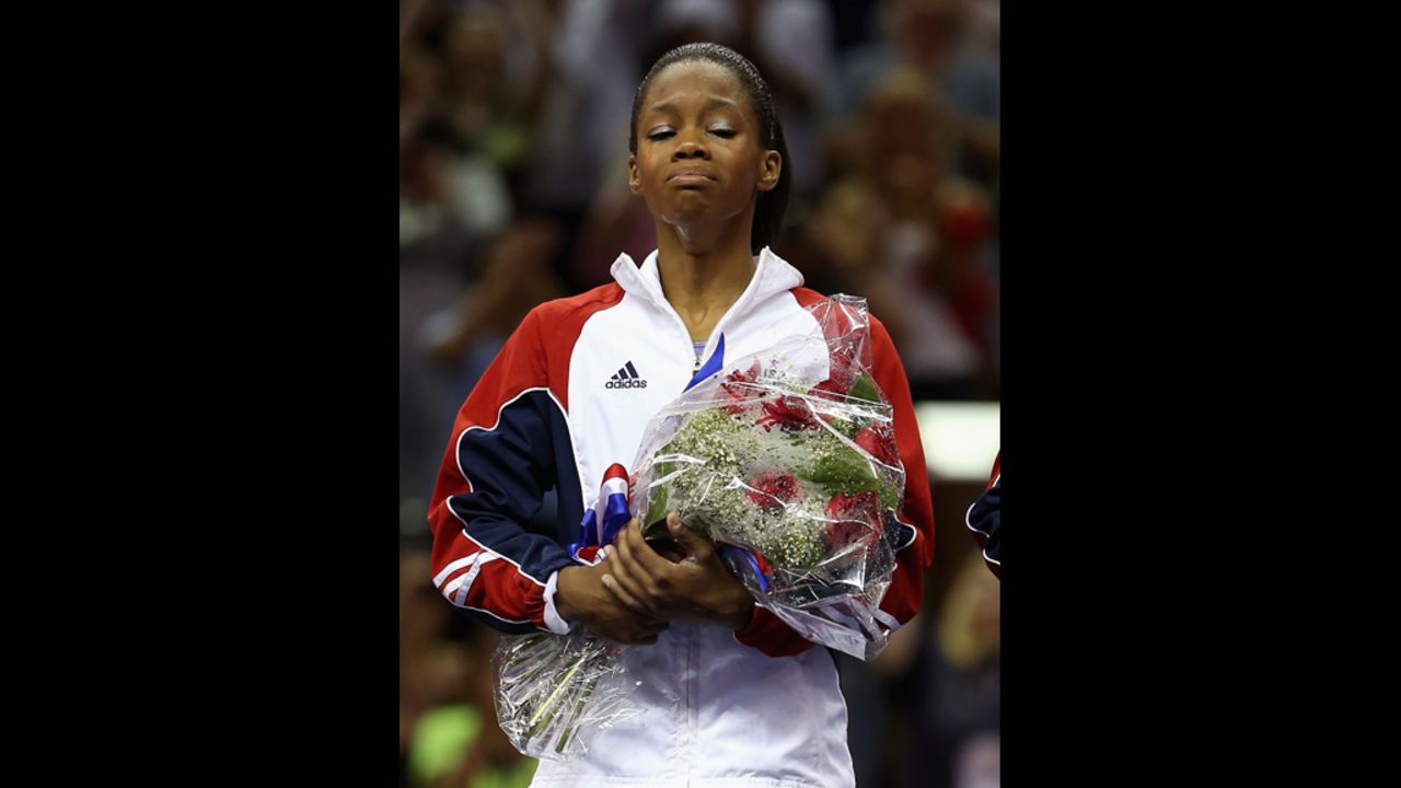 Gabrielle Douglas reacts after being named to the U.S. gymnastics team going to the 2012 London Olympics.