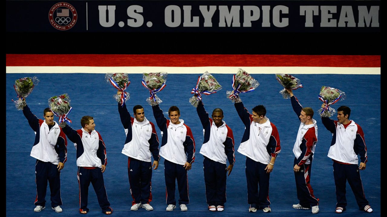 The U.S. men's gymnastics team -- from left, Jacob Dalton, Jonathan Horton, Danell Leyva, Sam Mikulak, John Orozco, Chris Brooks, Steven Legendre and Alexander Naddour -- is announced for the 2012 London Olympics.