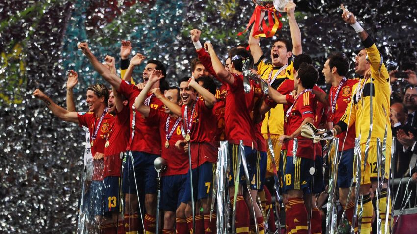  Iker Casillas of Spain lifts the trophy as he celebrates following victory in the UEFA EURO 2012 final match between Spain and Italy at the Olympic Stadium on July 1, 2012 in Kiev, Ukraine.