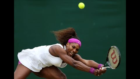 Serena Williams of the USA hits a backhand return to Yaroslava Shvedova of Kazakhstan during their fourth-round match Monday.