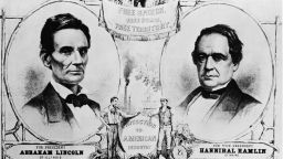 A campaign poster for the Republican ticket of the United States presidential election of 1860 promoting free speech, free homes, free territory, and protection to American industry and supporting Abraham Lincoln for president and Hannibal Hamlin for vice president, 1860.