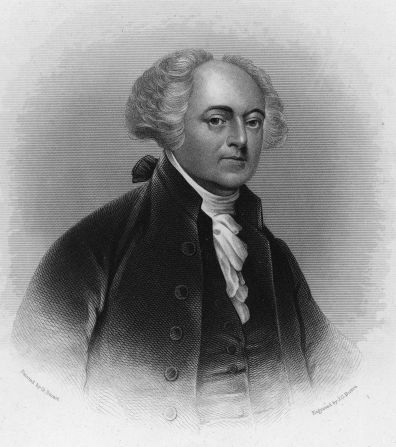 Engraving depicts a portrait of American political philosopher, revolutionary, diplomat, vice president, and president John Adams (1735 - 1826), early 19th Century. Engraving is by eminent American engraver John Chester Buttre (1821 - 1893) after a painting by famed American portraitist Gilbert Charles Stuart (1755 - 1828).