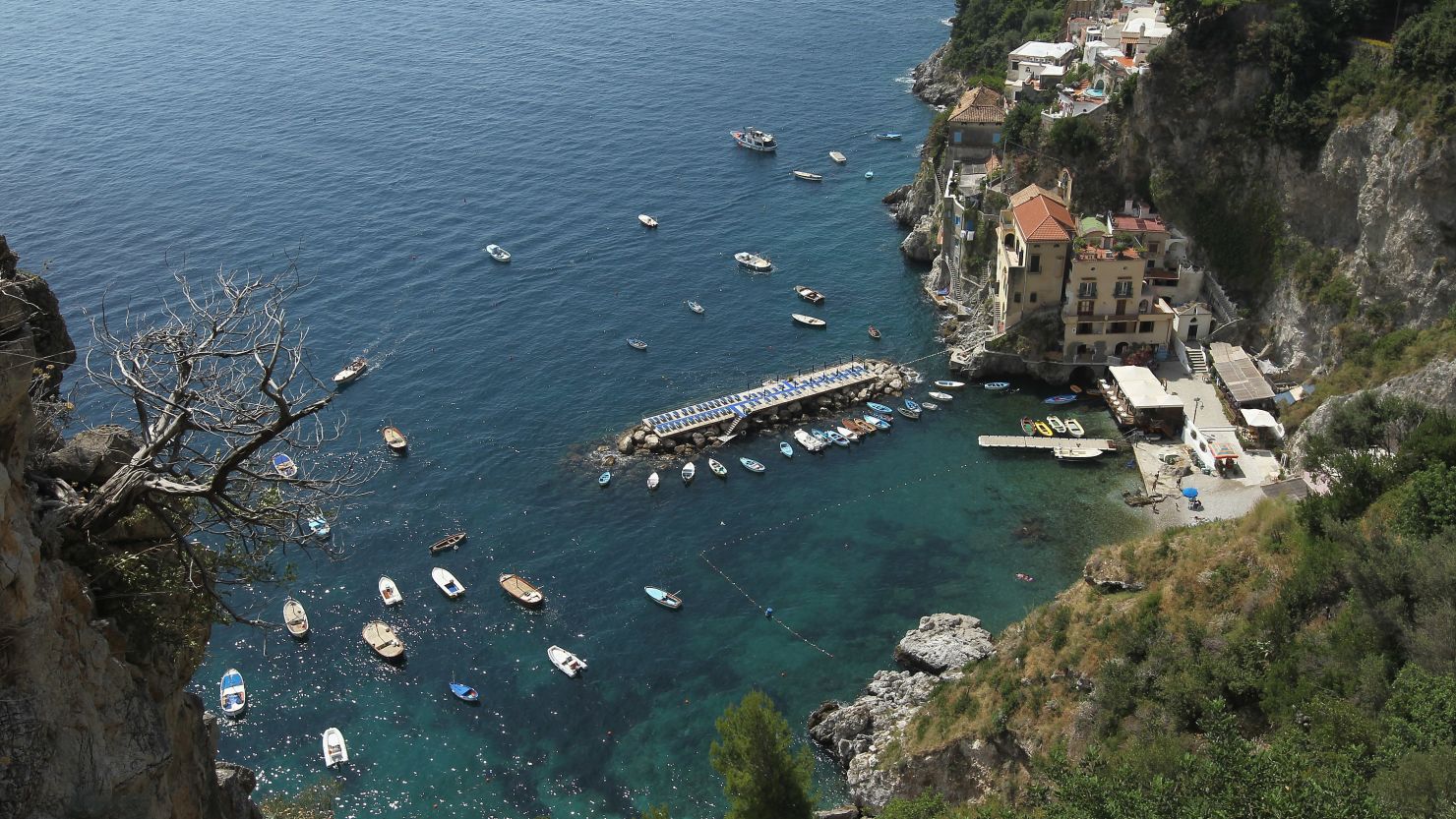The port of Palinuro is located at the opposite end of the Amalfi coast (pictured) in Salerno Province, Italy.