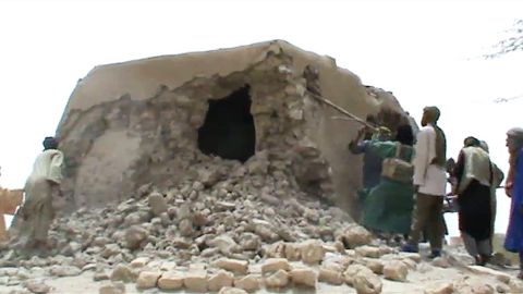An ancient shrine in Timbuktu is destroyed in this photo taken on July 1, 2012.