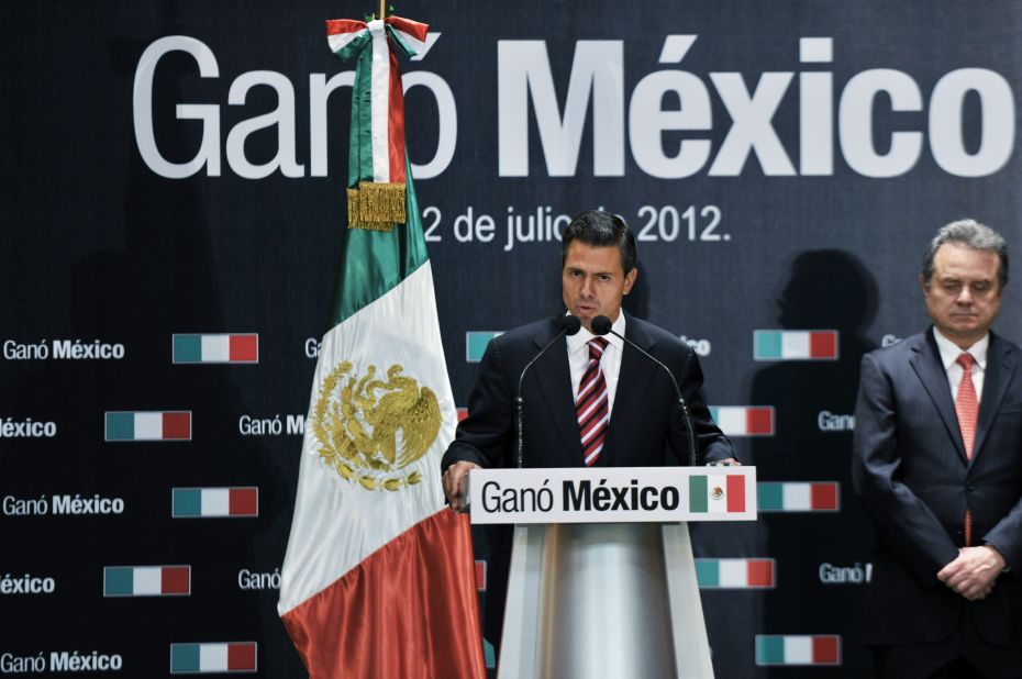 Peña Nieto, representing the Institutional Revolutionary Party (PRI), speaks during a press conference Monday in Mexico City. He said it was time for his country to leave behind the political rancor of the campaign season.