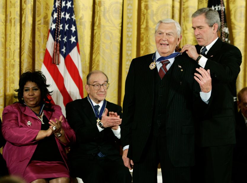In 2005, Griffith was awarded the Presidential Medal of Freedom by President George W. Bush. Fellow awardees included singer Aretha Franklin and former Chairman of the Federal Reserve Alan Greenspan.