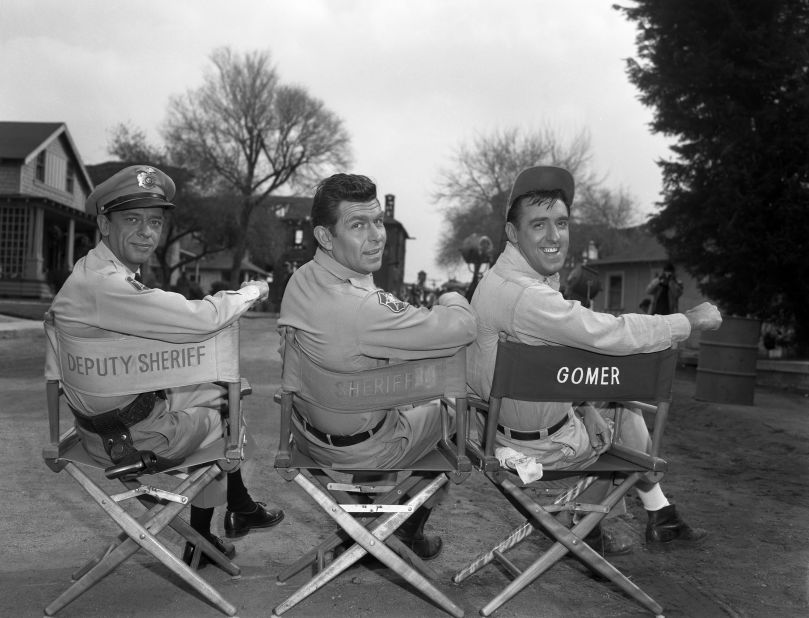 From left, Don Knotts as Barney Fife, Andy Griffith as Andy Taylor and Jim Nabors as Gomer Pyle.