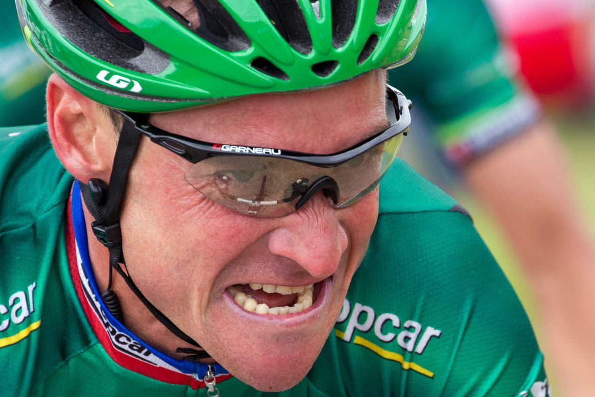 France's Thomas Voeckler grimaces during one of the course's many climbs on Tuesday.