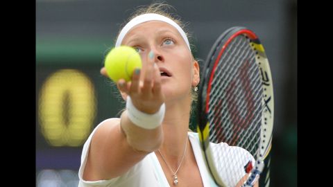 Kvitova serves during her women's singles quarter-final match against Williams.