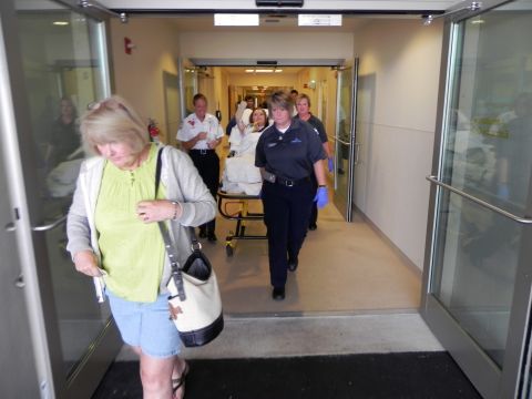 Copeland bids farewell to Doctors Hospital, where she spent two months receiving treatment.