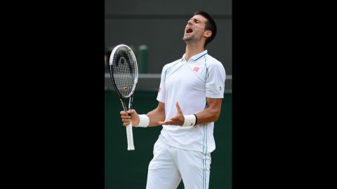 Djokovic reacts during his men's singles quarterfinal match against Germany's Mayer.