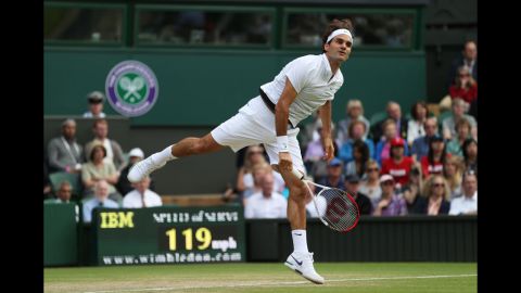 Roger Federer of Switzerland plays a Gentlemen's Singles quarter final match against Mikhail Youzhny of Russia on Wednesday.