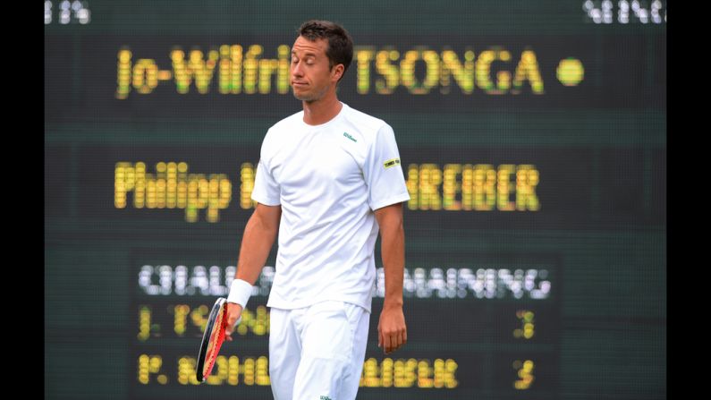 Germany's Philipp Kohlschreiber reacts during his men's singles quarter-final match against France's Jo-Wilfried Tsonga.