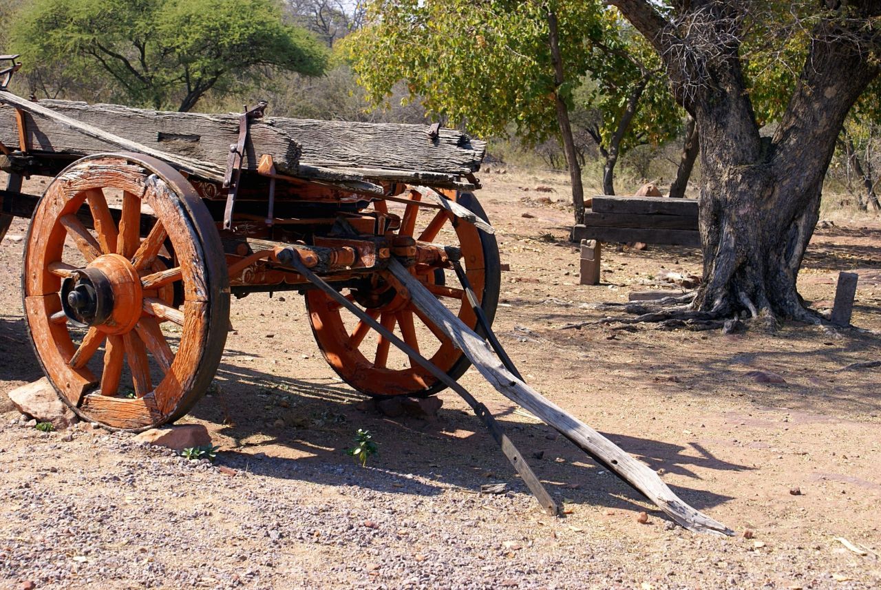 An ox wagon parked outside the museum in Mochudi, Botswana, the home village of the lead character Precious Ramotswe in "The No.1 Ladies' Detective Agency" series.