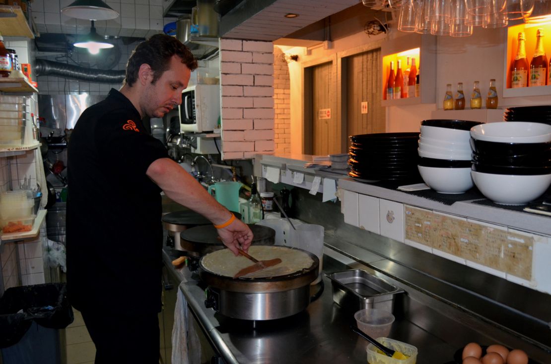 Fleur de Sel owner and head chef Gregory Alexandre cooks one of the kitchen's most popular teatime crepes.