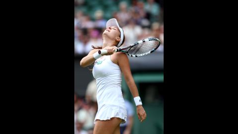 Radwanska celebrates after winning her Ladies' Singles semifinal match against Kerber on Thursday.