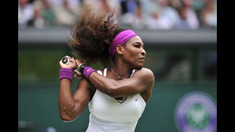 U.S. player Serena Williams plays a shot Thursday during her women's singles semifinal match against Victoria Azarenka of Belarus.