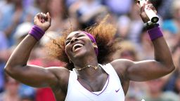Serena Williams jumps for joy after defeating Victoria Azarenka to make her seventh Wimbledon singles final