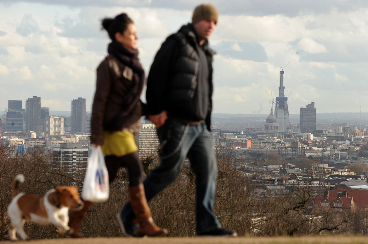 A picture from Parliament Hill on Hampstead Heath in London on February 14, 2011, which shows the Shard in the distance, along with a number of historic buildings including St Paul's Cathedral.