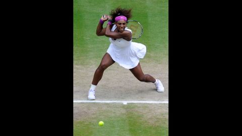 Serena Williams of the United States returns a shot during her women's singles semi-final match against  Victoria Azarenka of Belarus on Thursday.