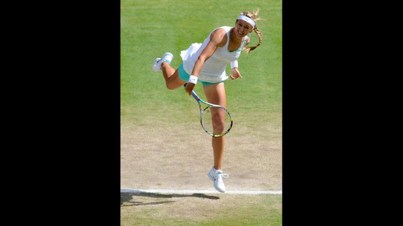Victoria Azarenka of Belarus plays hard during her women's singles semi-final match against Serena Williams of the United States on Thursday.