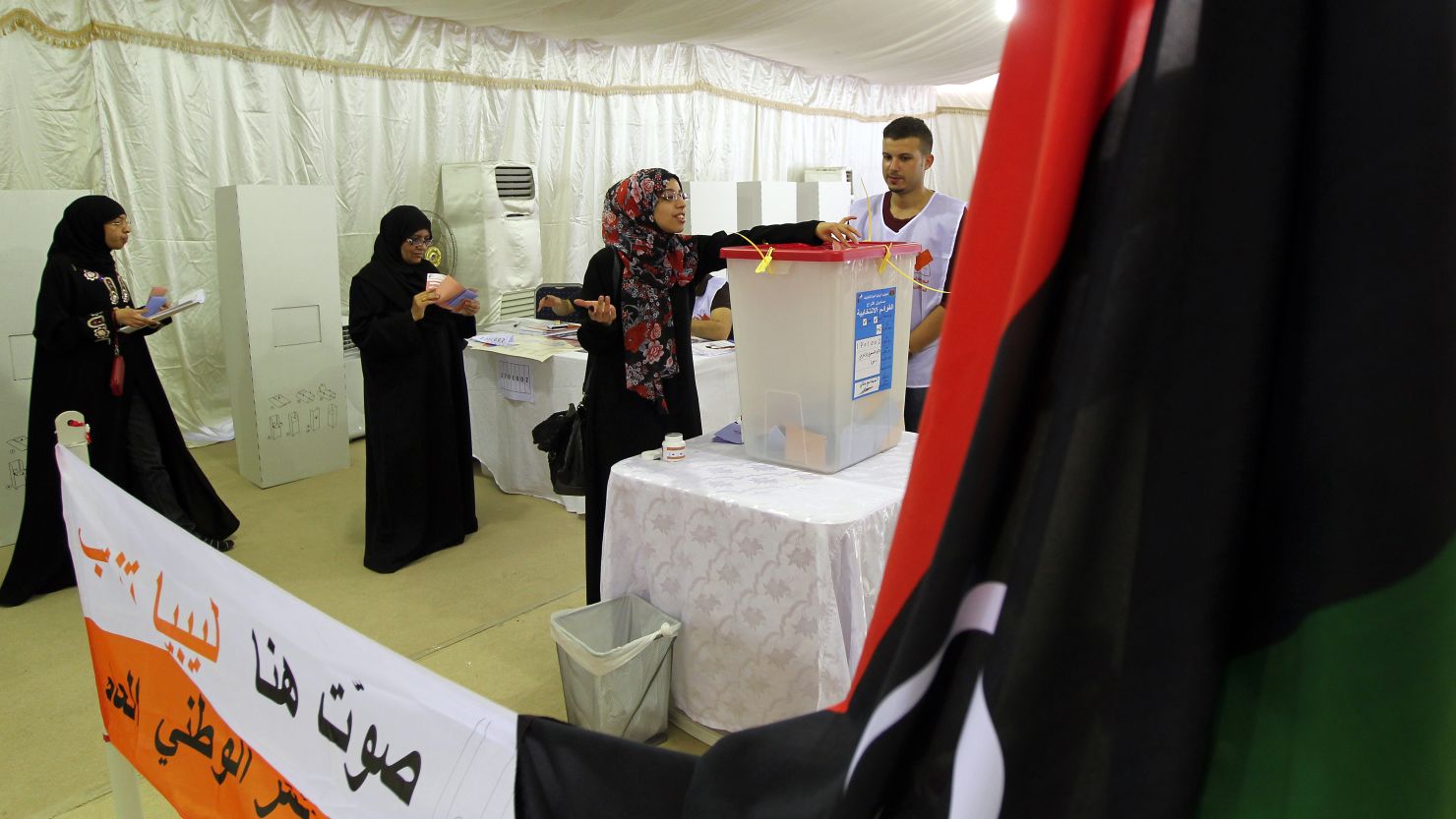 Libyans living in Dubai vote in the Libyan National Assembly elections. 
