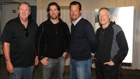 Charlie Hough, R.A. Dickey, Tim Wakefield and Jim Bouton, from left, attend the April premiere of of 'Knuckleball!' at the Tribeca Film Festival.