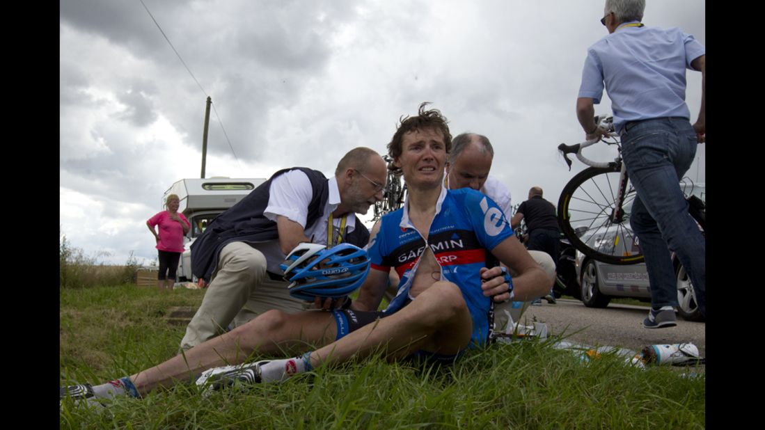 Belgium's Johan Van Summeren reacts after the crash on Friday, July 6. 