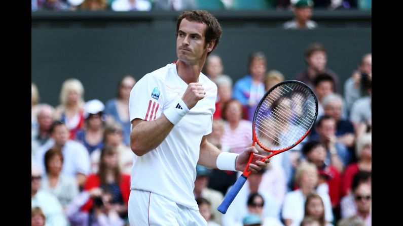 Murray celebrates winning a point. He went on to win the match in four sets.