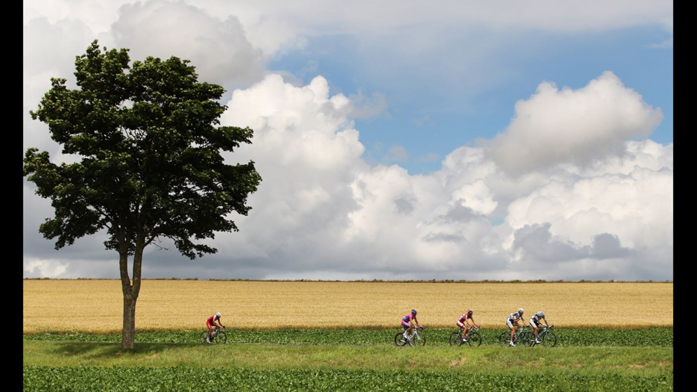 Riders make their way back to the peloton during Stage 6 on Friday.