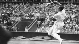 Fred Perry jumps for the ball against Germany's Gottfried von Cramm during the men's singles final on July 3, 1936. Perry defeated von Cramm that year to win his third straight title. But since then no male from the UK has won his country's most coveted title, and none had even made it to the final since Henry Wilfred "Bunny" Austin in 1938. Thus, the eyes of the nation will be upon Andy Murray on Sunday in the 2012 championship match against six-time champion Roger Federer of Switzerland.