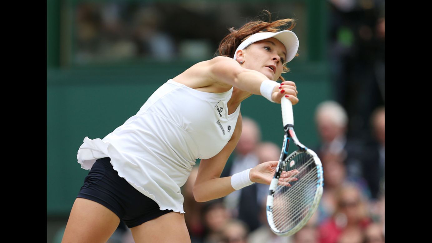 Radwanska serves to Williams in the final match in the women's singles.
