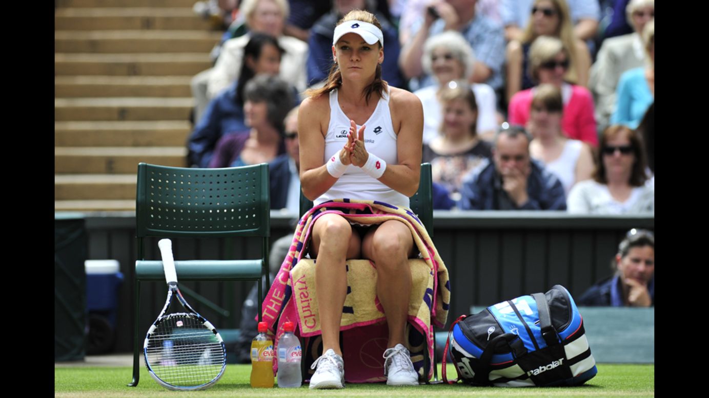 Radwanska rests on her chair during a break between games during the match against Williams. Radwanska won on her Grand Slam semifinal debut to become Poland's first major finalist in 75 years.