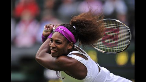 U.S. player Serena Williams swings the racket during her match against Poland's Agnieszka Radwanska on Saturday.