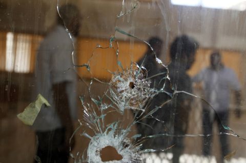 A window at this Benghazi polling station was broken by a protester demanding greater representation.