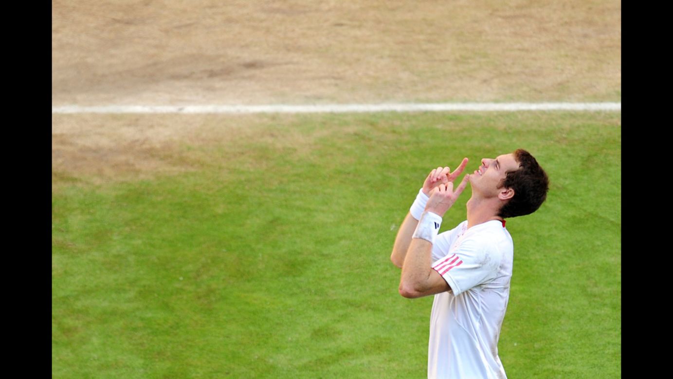 Britain's Andy Murray celebrates his victory over Jo-Wilfried Tsonga of France in the men's singles final.