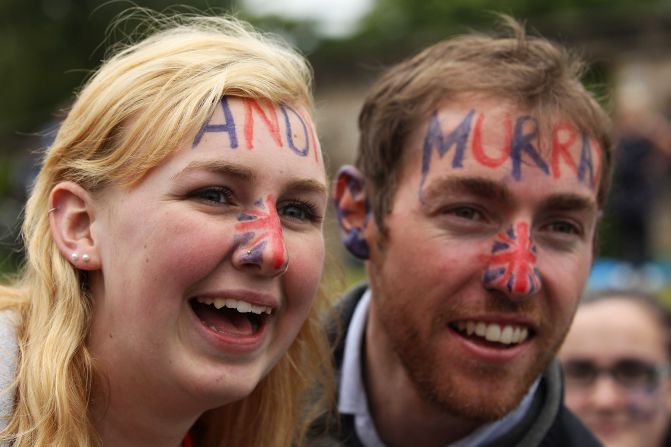 Tennis fans gather on Murray Mount to watch the final match Sunday.