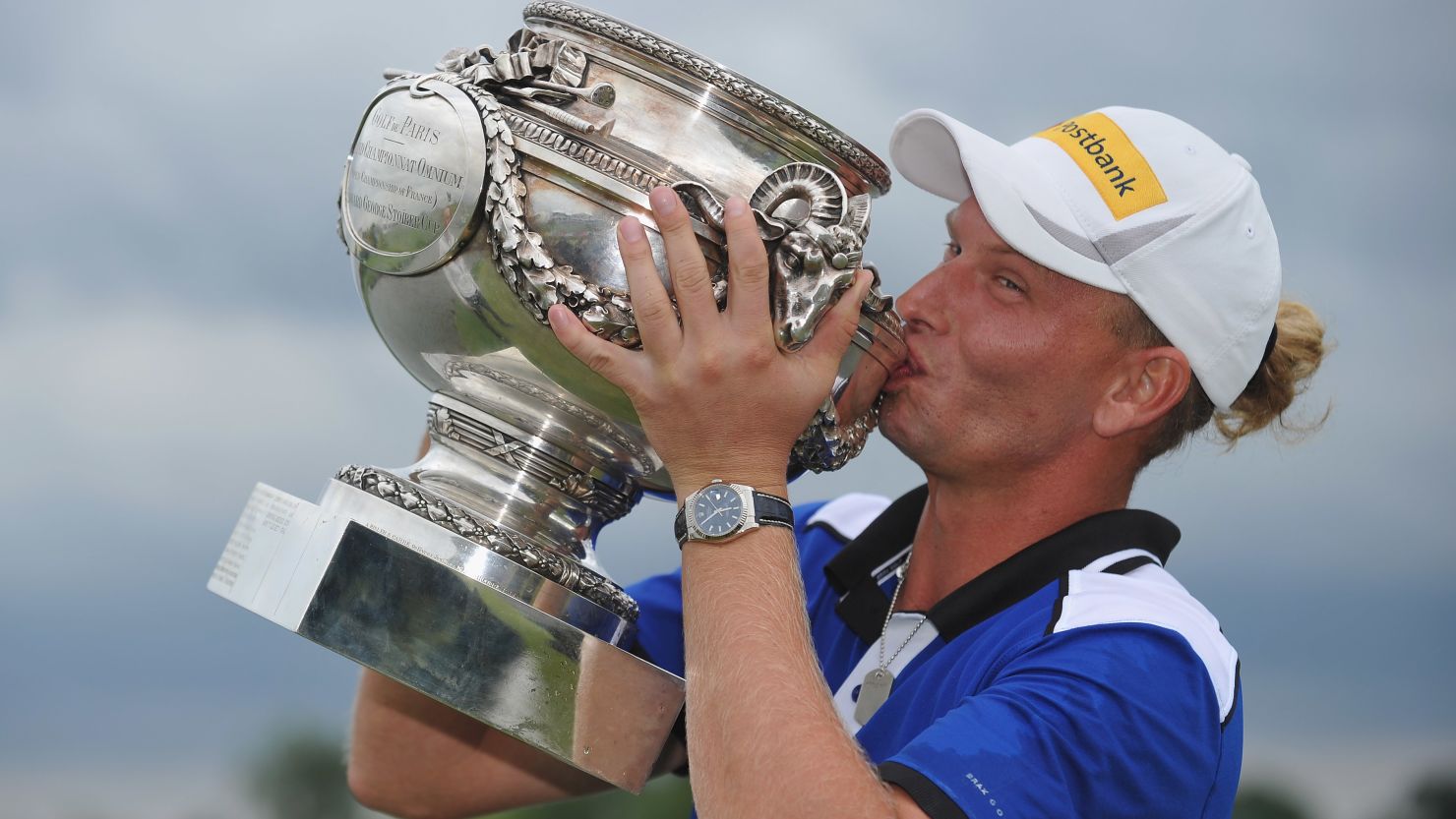 Marcel Siem kisses the Open de France trophy after his victory at Le Golf National in Paris