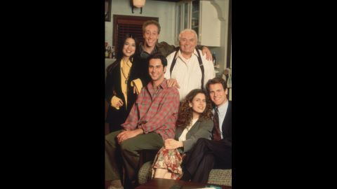 A portrait of the cast from the television sitcom "The Single Guy." Borgnine, top right, played a doorman on the show, which aired from 1995 to 1997. Over the years, he racked up more than 200 film and television credits.