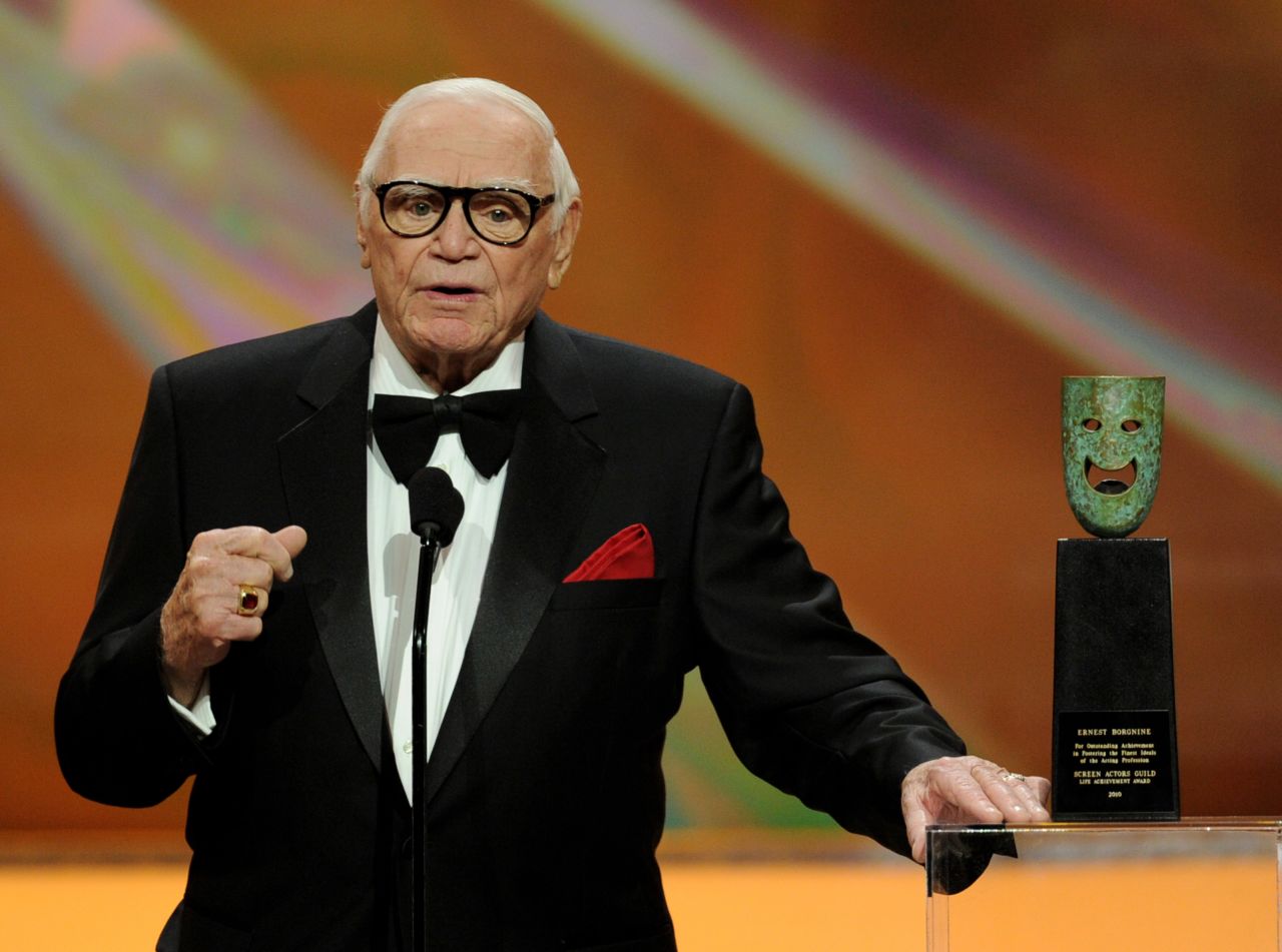 After receiving the life achievement award, Ernest Borgnine speaks onstage during the 17th Annual Screen Actors Guild Awards in Los Angeles on January 30, 2011.