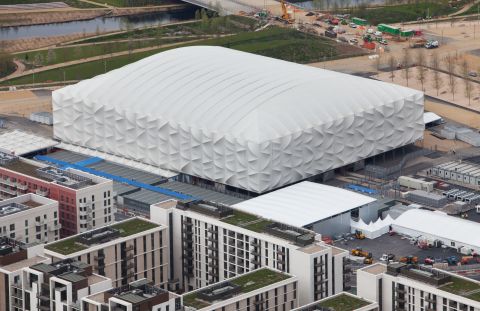 All the venues have been constructed with sustainablity in mind. The 2012 basketball arena (pictured) is one of several temporary venues erected for the duration of the Games. In total, there will be almost 300,000 temporary spectator seats, a figure without precedent at the Olympics, organizers say.     
